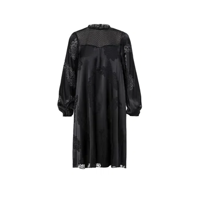 Nissa Women's Black Tulle Detail Satin Dress