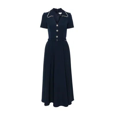 Nissa Women's Blue Faux Pearl-embellished Midi Dress