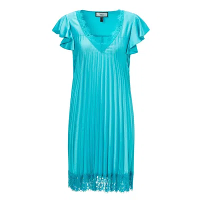 Nissa Women's Blue Lace Trim Viscose Dress
