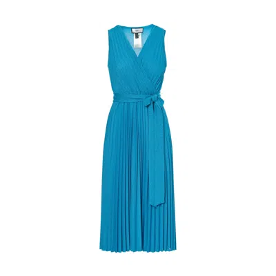 Nissa Women's Blue Lurex Thread Viscose Dress Aqua