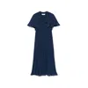 Nissa Women's Blue Pleated Chiffon Midi Dress Navy