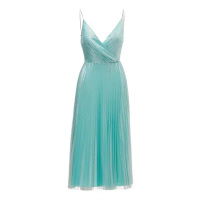 Nissa Women's Blue Pleated Tulle Midi Dress