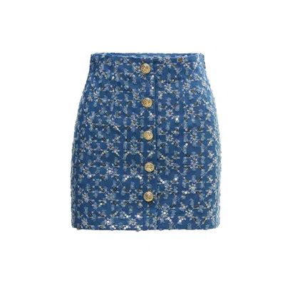Nissa Women's Blue Sequined Denim Skirt