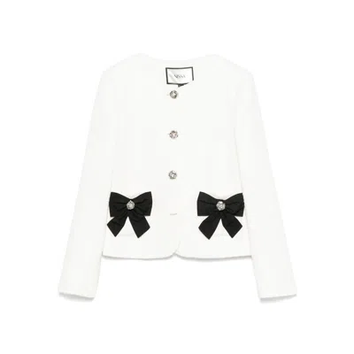 NISSA WOMEN'S BOW-DETAIL BOUCLE SUIT JACKET WHITE