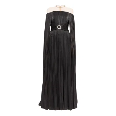 Nissa Women's Cape-design Chiffon Maxi Dress Black