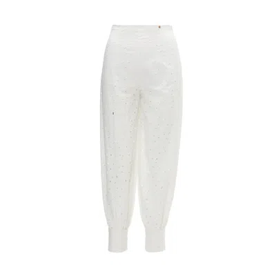 Nissa Women's Embroidered Cotton Pants White