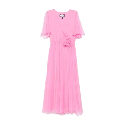 Nissa Women's Floral-appliqué Silk Midi Dress Baby Pink