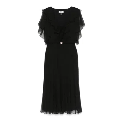 Nissa Floral-appliqué Silk Midi Dress In 黑色