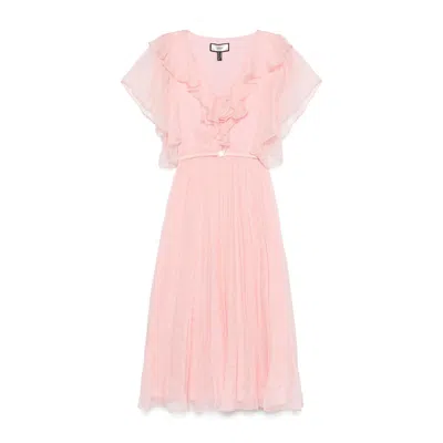 Nissa Women's Floral-appliqué Silk Midi Dress Pink