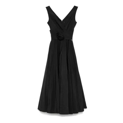 Nissa Women's Floral-appliqué Taffeta Midi Dress Black