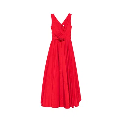 Nissa Women's Floral-appliqué Taffeta Midi Dress Red