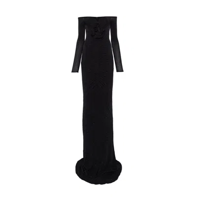 Nissa Women's Floral-detail Ruched Maxi Dress Black