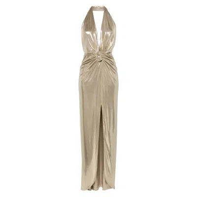 NISSA WOMEN'S GOLD BACKLESS LAMÉ MAXI DRESS