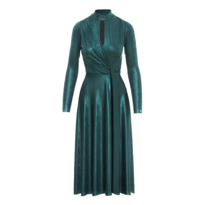 Nissa Women's Green Metallic Midi Dress