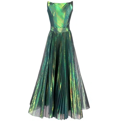 Nissa Women's Green Pleated Corset Dress