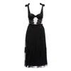 Nissa Women's Lace Insert Silk Dress Black In Black