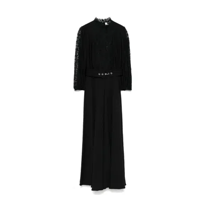 Nissa Women's Lace-insert Viscose Midi Dress Black
