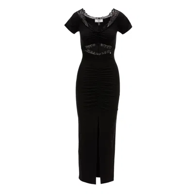 Nissa Women's Lace Trimmed Midi Dress Black