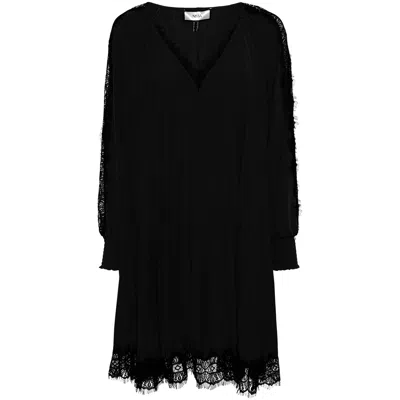 Nissa Lace-trim Pleated Dress In Black