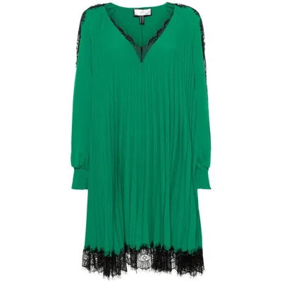 Nissa Women's Lace-trimmed Pleated Dress Green
