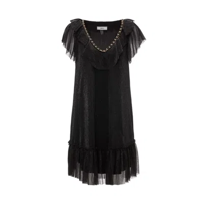 Nissa Women's Midi Ruffle Trim Dress Black