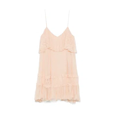 NISSA WOMEN'S NEUTRALS LACE DETAIL SILK DRESS NUDE