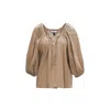 Nissa Women's Neutrals Puff-sleeve Viscose Top Beige In Beige