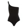 Nissa Women's One-shoulder Black Bodysuit In Black