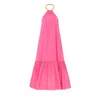 Nissa Women's Pink Open-back Satin Maxi Dress