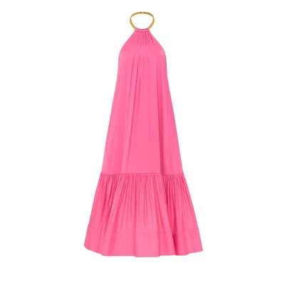 Nissa Women's Pink Open-back Satin Maxi Dress