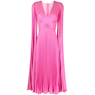 Nissa Women's Pink / Purple Cape Sleeve Midi Dress In Pink/purple