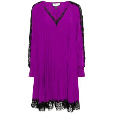 Nissa Lace-trim Pleated Dress In Pink/purple