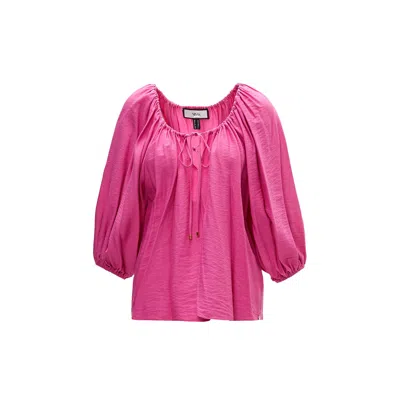 Nissa Women's Pink / Purple Puff-sleeve Viscose Top Pink In Pink/purple