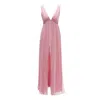 Nissa Women's Pink / Purple V-neck Silk Maxi Dress Light Pink In Pink/purple