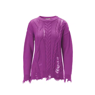 Nissa Women's Pink / Purple Wool Open Knit Sweater In Pink/purple