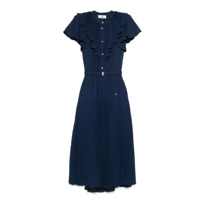 Nissa Women's Pleated Chiffon Midi Dress Navy Blue