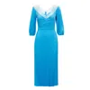 Nissa Women's Pleated Midi Dress Blue In Blue