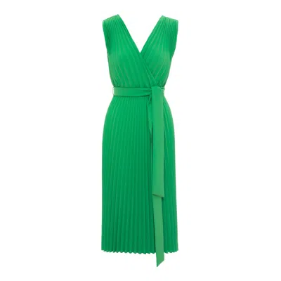 Nissa Women's Pleated Midi Green Dress