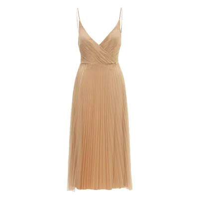 Nissa Women's Pleated Tulle Midi Dress Gold