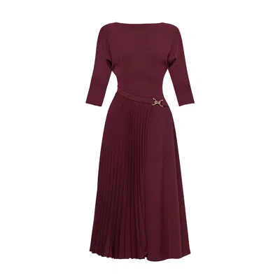 Nissa Women's Purple Pleated A-line Dress Bordeaux
