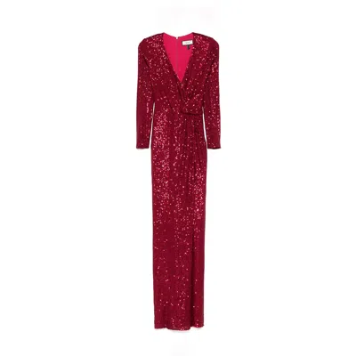 Nissa Women's Red Bordeaux Sequinned Maxi Dress
