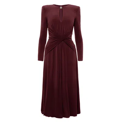 Nissa Women's Red Crystal-detail Midi Dress Bordeaux