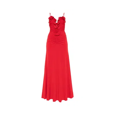 Nissa Women's Red Floral-applique Jersey Midi Dress White