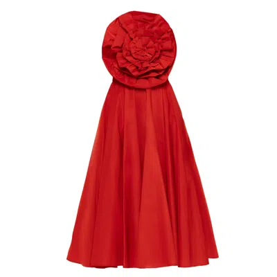 Nissa Women's Red Floral-detail Taffeta Midi Dress