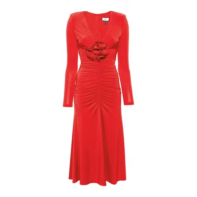 Nissa Women's Red Floral-detailing Midi Dress