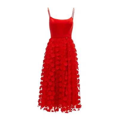 Nissa Women's Red Flowers Applique Midi Dress