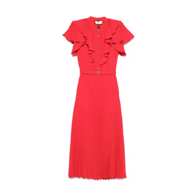 Nissa Women's Red Pleated Chiffon Midi Dress