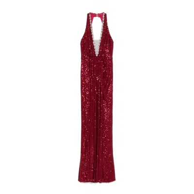 Nissa Women's Red Sequined Halterneck Maxi Dress
