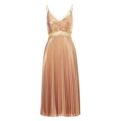 Nissa Women's Rose Gold Lace Insert Pleated Dress