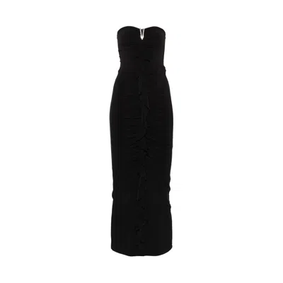 Nissa Women's Ruffled Ruched Jersey Midi Dress Black